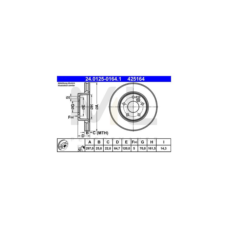ATE 24.0125-0164.1 Brake Disc for LAND ROVER RANGE ROVER Vented, Coated  - 1 piece