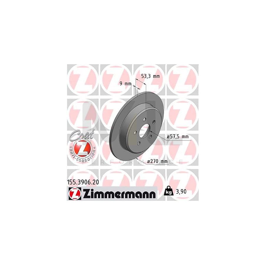 ZIMMERMANN COAT Z 155.3906.20 Brake Disc Solid, Coated  - 1 piece