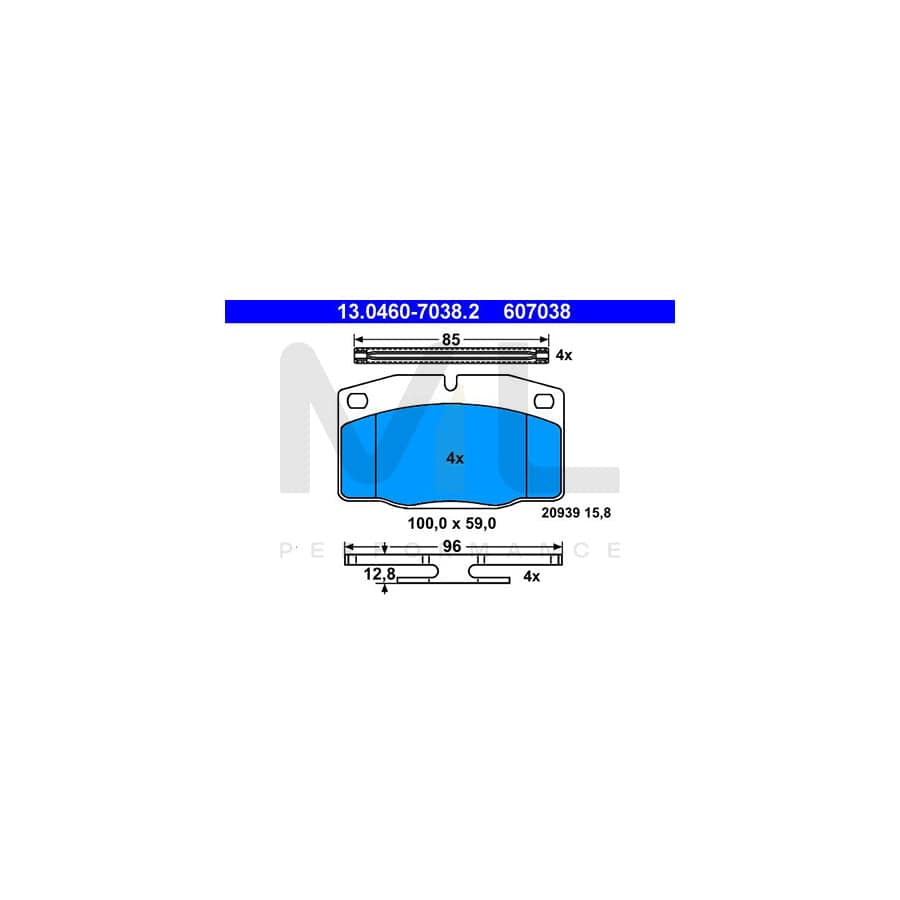 ATE 13.0460-7038.2 Brake pad set excl. wear warning contact, prepared for wear indicator, with accessories