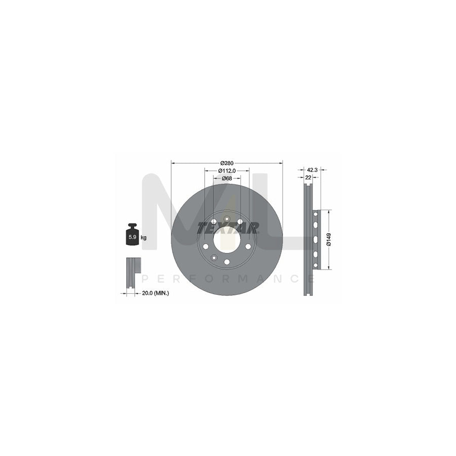 TEXTAR 92152203 Brake Disc Externally Vented, Coated, without wheel hub, without wheel studs | ML Performance Car Parts