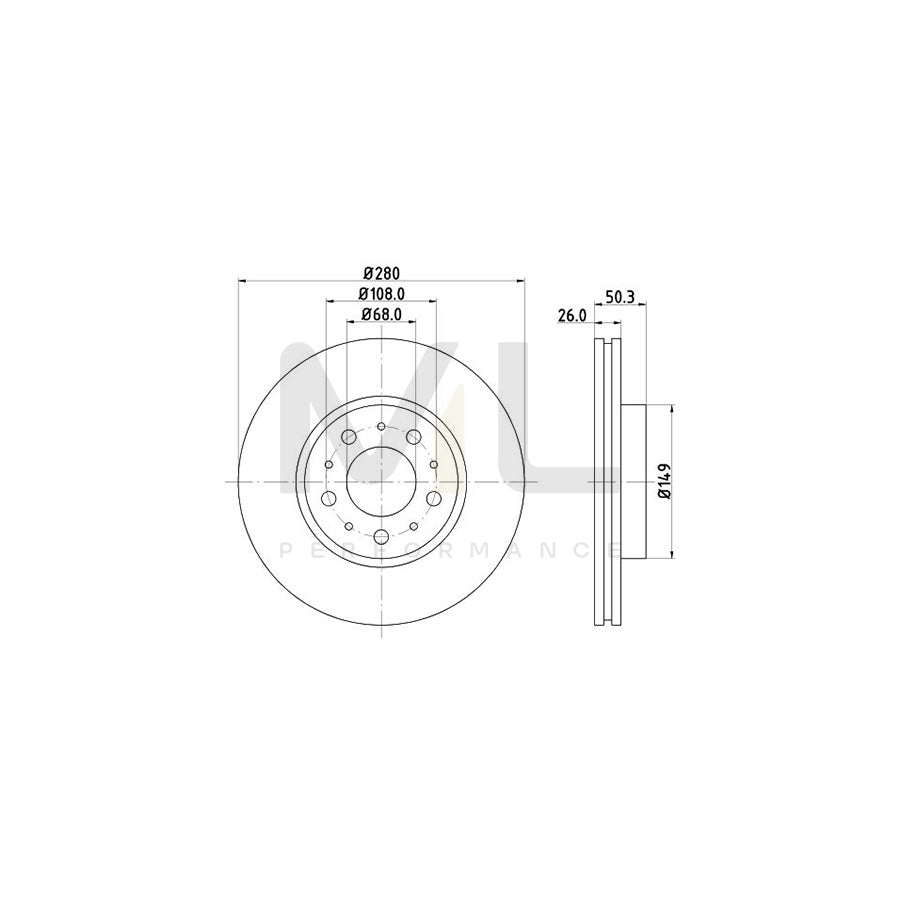 HELLA PRO 8DD 355 103-681 Brake Disc Internally Vented, Coated, without wheel hub, without wheel studs