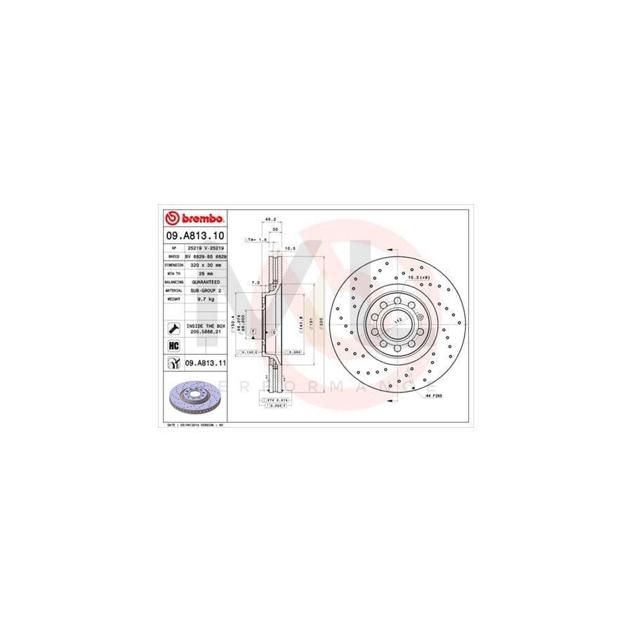 BREMBO 09.A813.10 Brake Disc for AUDI A4 Perforated / Vented, High-carbon, with bolts/screws | ML Performance Car Parts