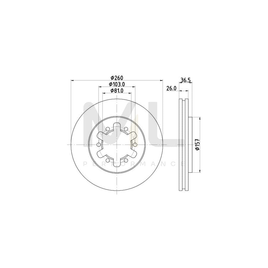 HELLA 8DD 355 104-551 Brake Disc Internally Vented, without wheel hub, without wheel studs