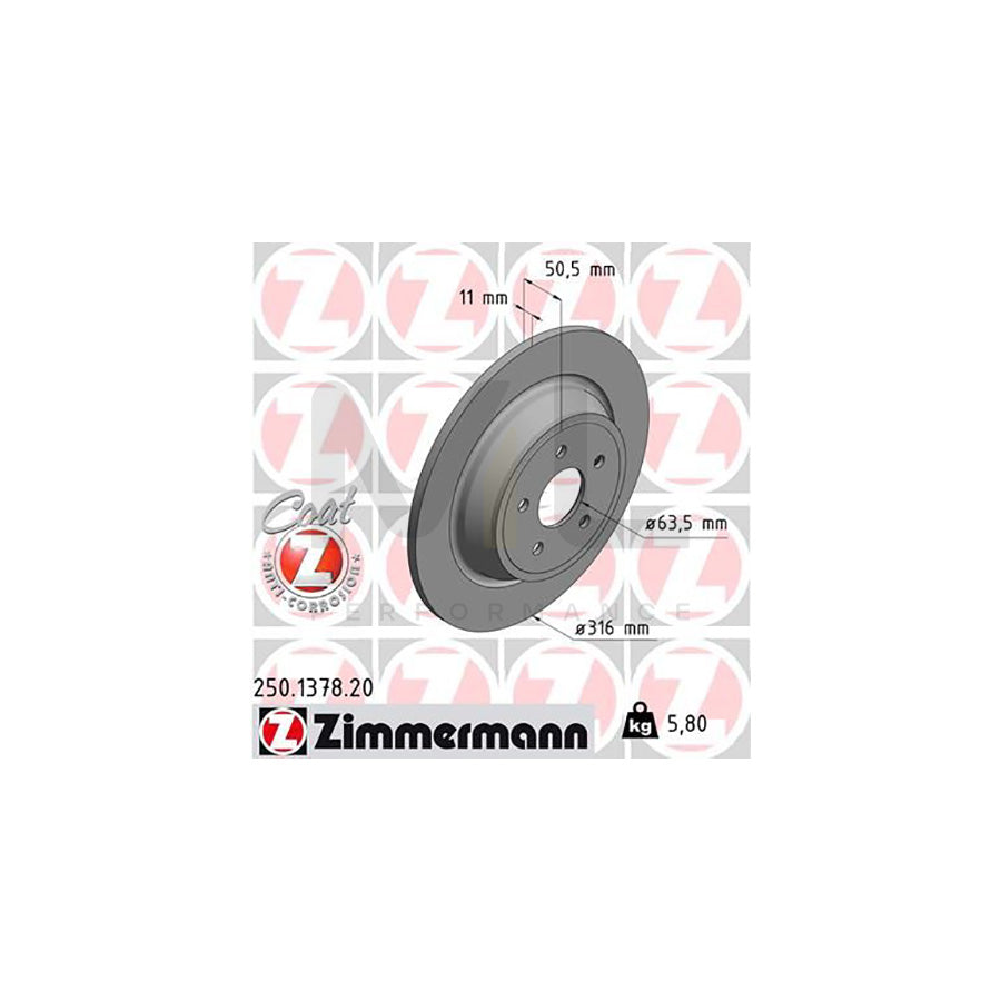 ZIMMERMANN COAT Z 250.1378.20 Brake Disc Solid, Coated  - 1 piece