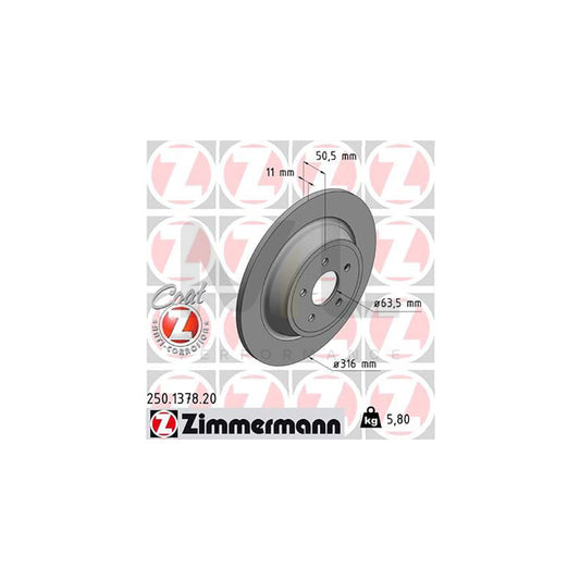 ZIMMERMANN COAT Z 250.1378.20 Brake Disc Solid, Coated  - 1 piece