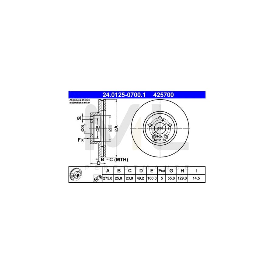 ATE 24.0125-0700.1 Brake Disc Vented, Coated  - 1 piece
