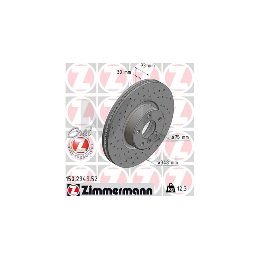 ZIMMERMANN SPORT COAT Z 150.2949.52 Brake Disc for BMW X4 (F26) Internally Vented, Perforated, Coated, High-carbon