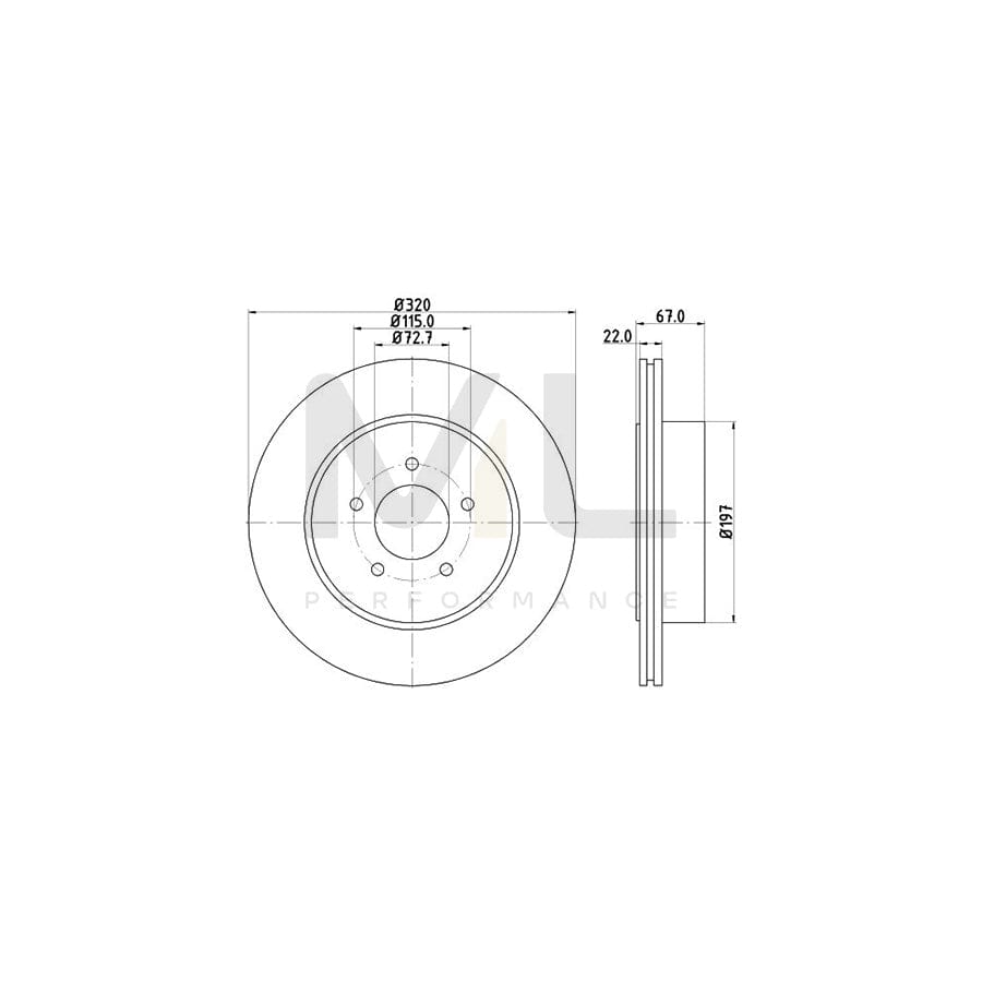 HELLA PRO 8DD 355 115-481 Brake Disc Internally Vented, Coated, without wheel hub, without wheel studs