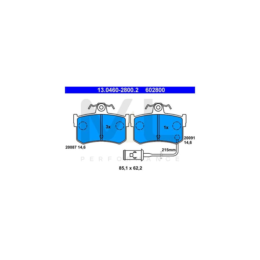 ATE 13.0460-2800.2 Brake pad set incl. wear warning contact