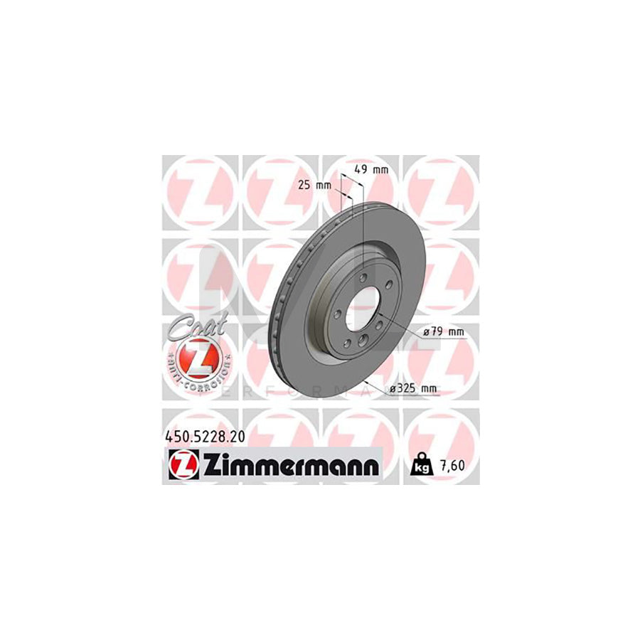 ZIMMERMANN 450.5228.20 Brake Disc Internally Vented, Coated, High-carbon  - 1 piece