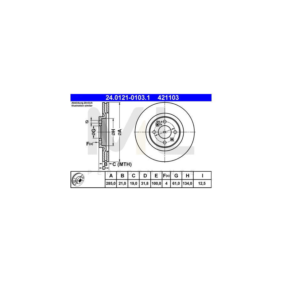 ATE 24.0121-0103.1 Brake Disc for RENAULT 21 Vented  - 1 piece
