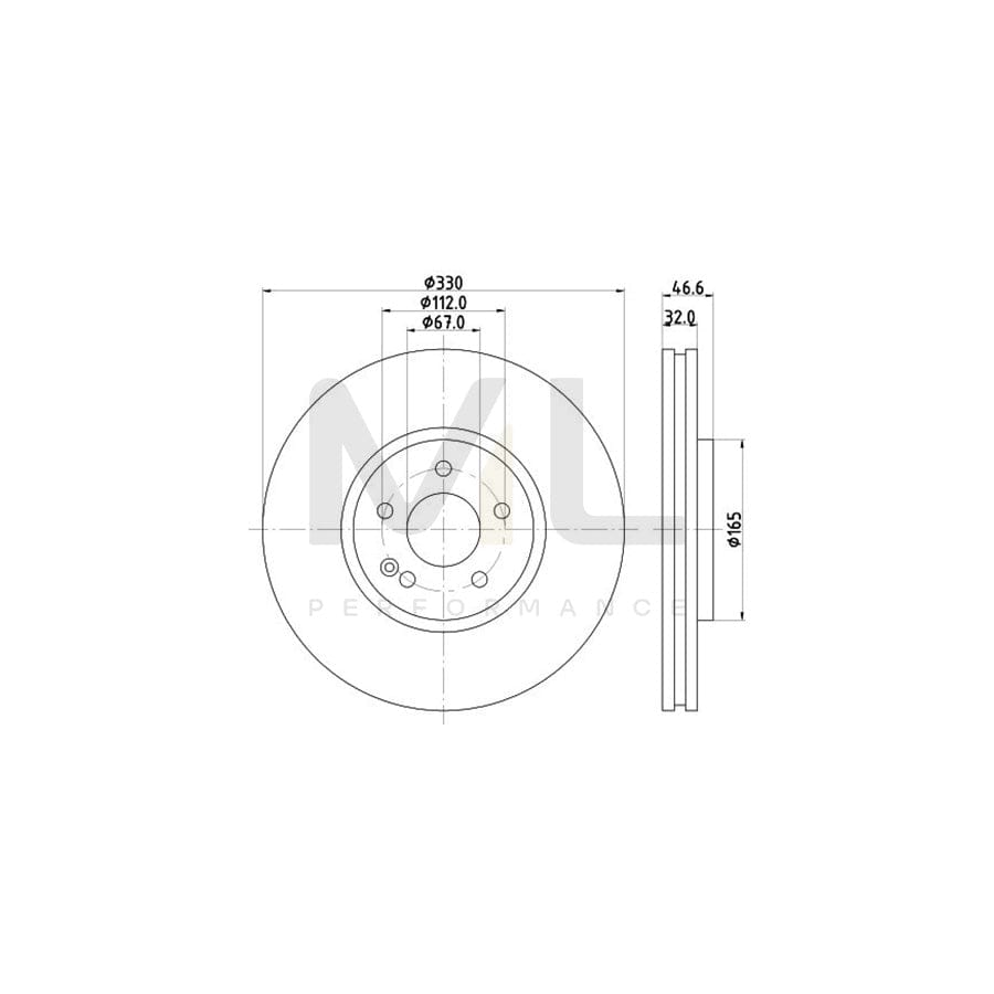 HELLA PRO 8DD 355 115-861 Brake Disc Internally Vented, Coated, without wheel hub, without wheel studs