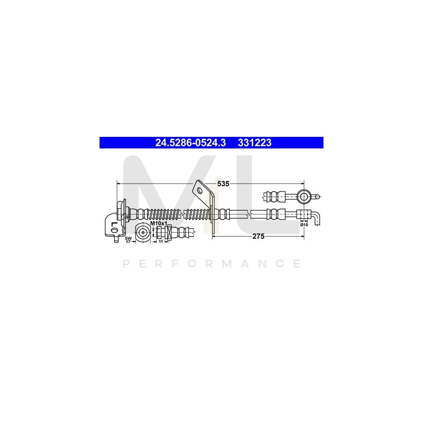 ATE 24.5286-0524.3 Brake Hose 535mm, M10x1