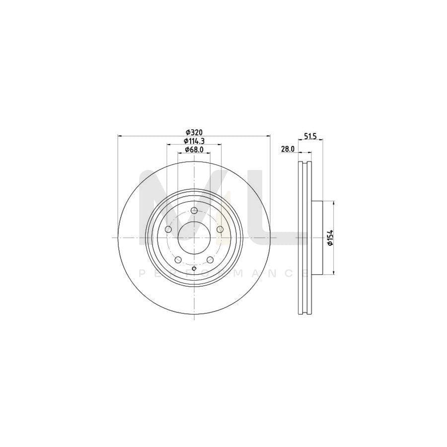 HELLA 8DD 355 132-691 Brake Disc Externally Vented, Coated, without wheel hub, without wheel studs