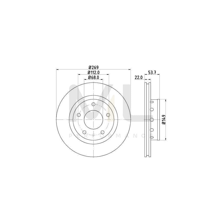 HELLA PRO High Carbon 8DD 355 128-951 Brake Disc Externally Vented, Coated, High-carbon, without wheel hub, without wheel studs