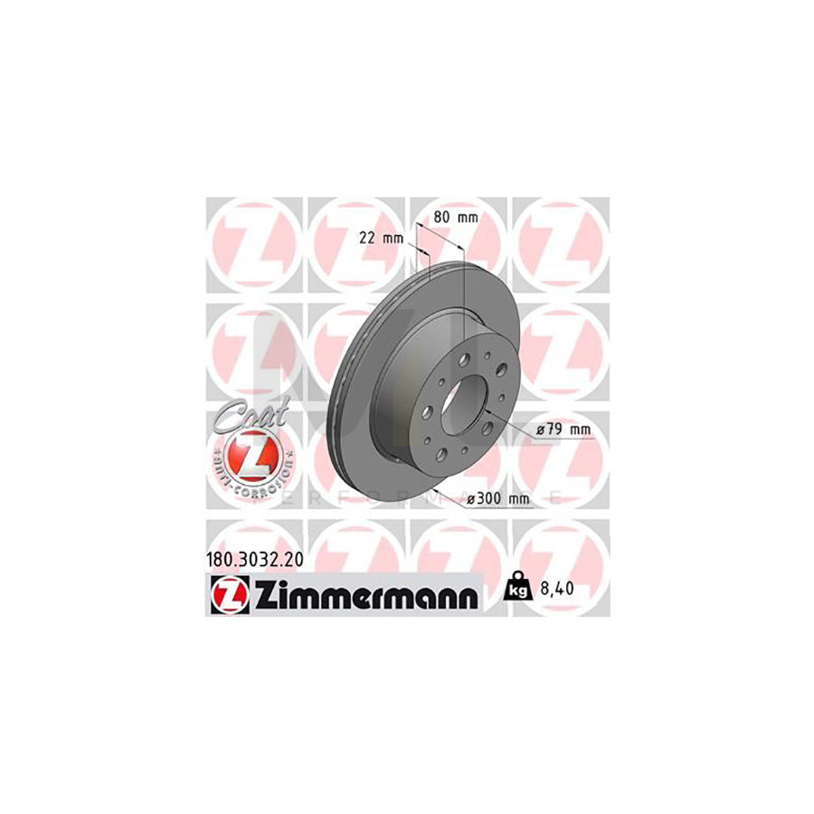 ZIMMERMANN COAT Z 180.3032.20 Brake Disc Externally Vented, Coated  - 1 piece