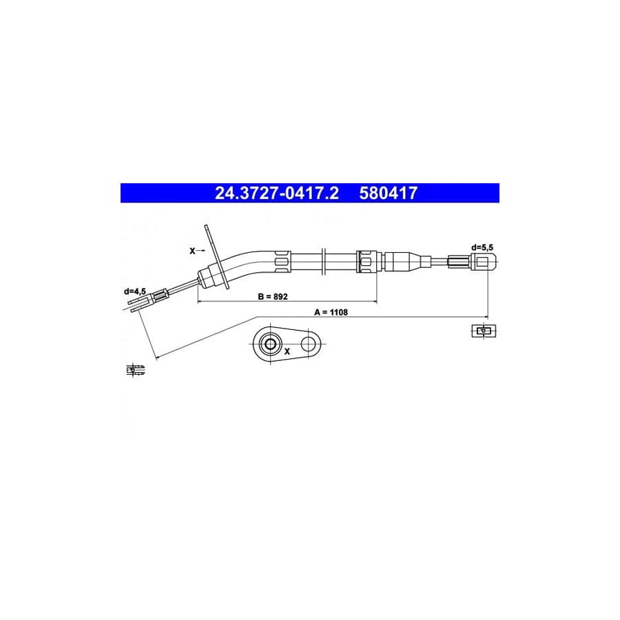 ATE 24.3727-0417.2 Hand Brake Cable Suitable for Mercedes-Benz S-Class