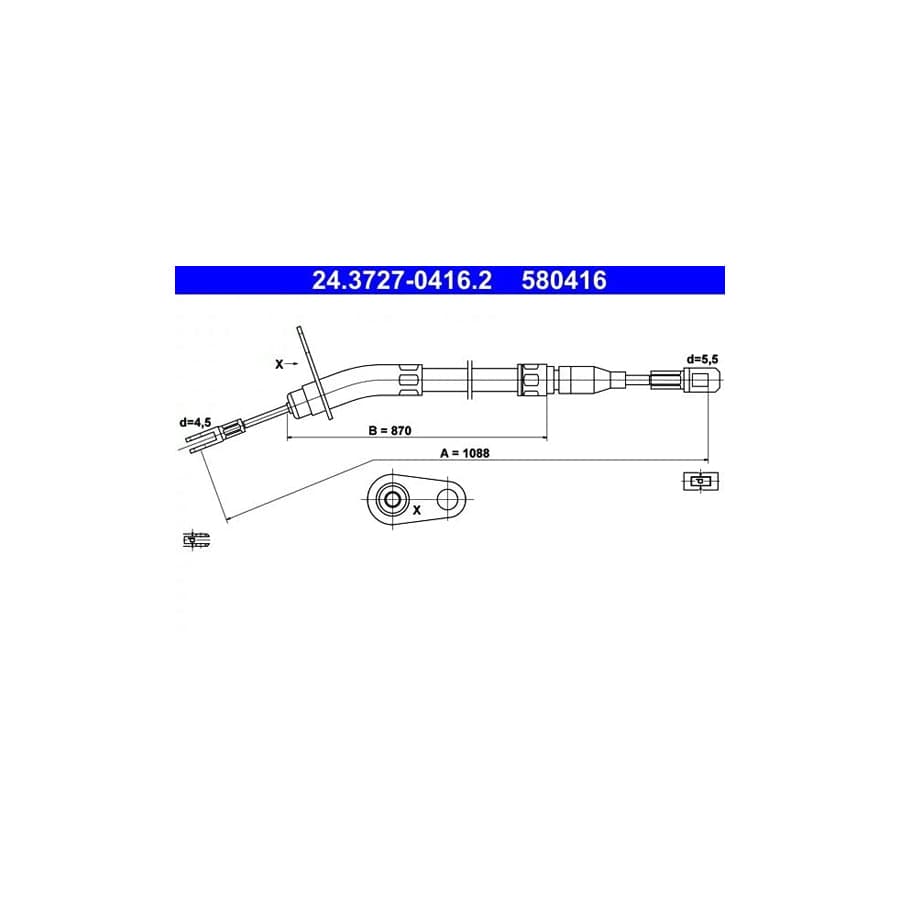 ATE 24.3727-0416.2 Hand Brake Cable Suitable for Mercedes-Benz S-Class