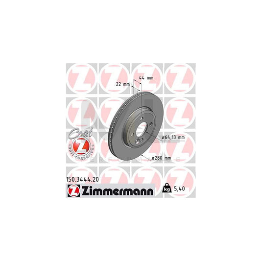 ZIMMERMANN COAT Z 150.3444.20 Brake Disc Internally Vented, Coated, High-carbon  - 1 piece