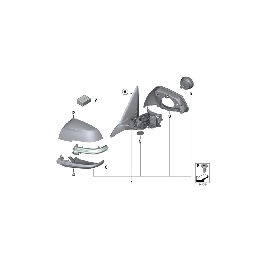Genuine BMW 51167345696 F30 F31 Heated Outside Mirror, Right SHADOW-LINE (Inc. 340i, 330e & 320dX) | ML Performance US