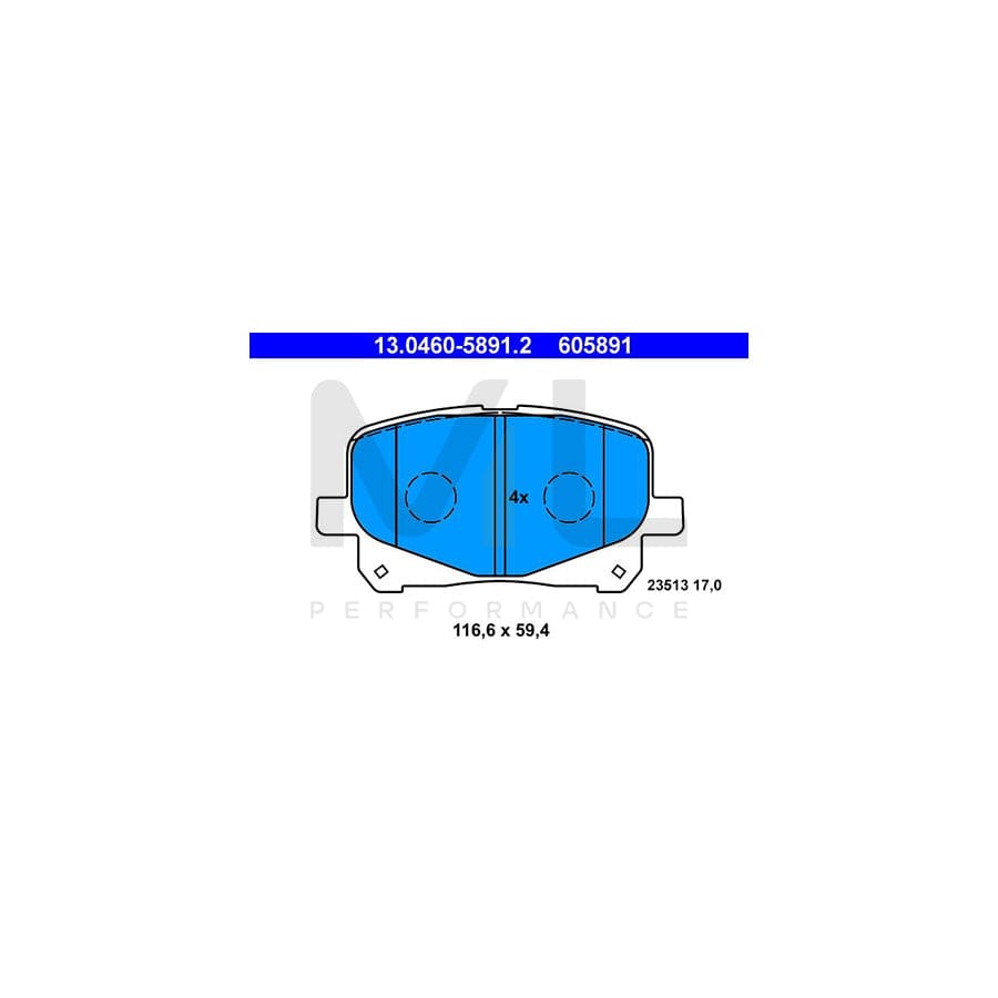 ATE 13.0460-5891.2 Brake pad set excl. wear warning contact, not prepared for wear indicator