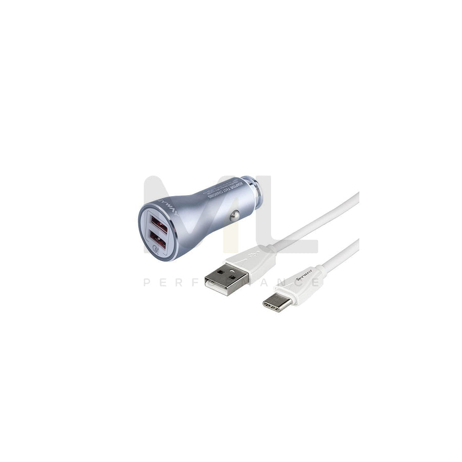 CARMOTION 63007 In-car charger 1m, Number of inlets/outlets: 2, with USB cable, USB type-C, Grey