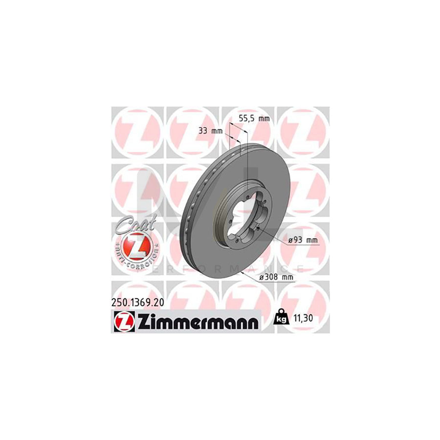 ZIMMERMANN COAT Z 250.1369.20 Brake Disc Internally Vented, Coated  - 1 piece