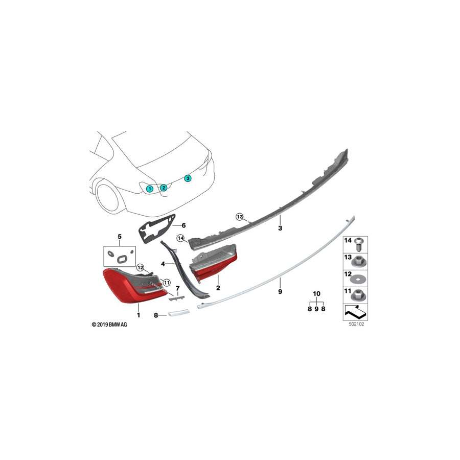 Genuine BMW 63219450365 G11 G12 Gasket, Rear Light, Trunk Lid, Left (Inc. 740LdX, 730Li & 740iX) | ML Performance US Car Parts