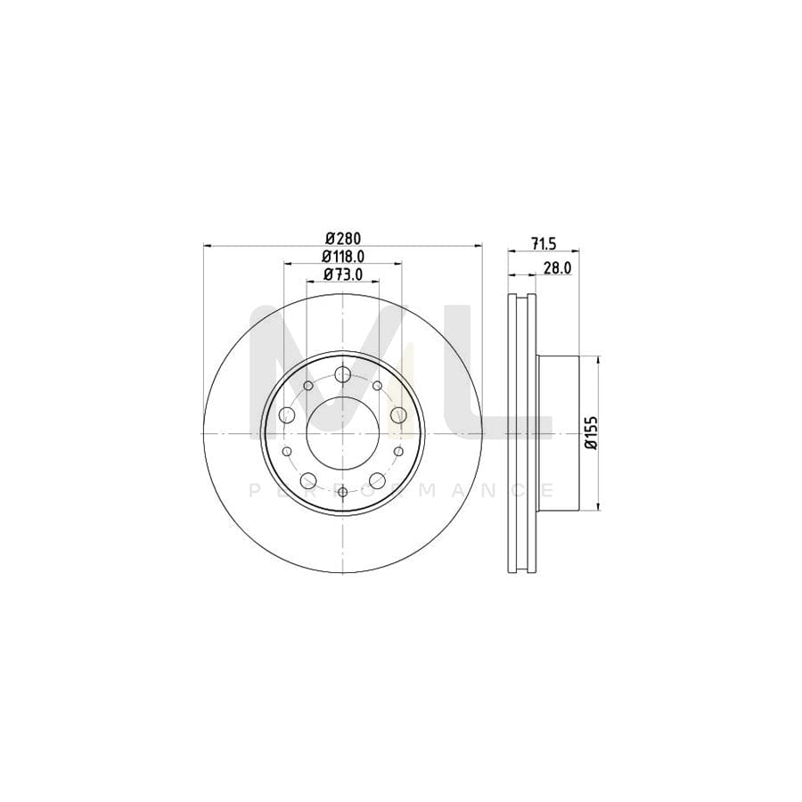 HELLA 8DD 355 122-691 Brake Disc Internally Vented, without wheel hub, without wheel studs