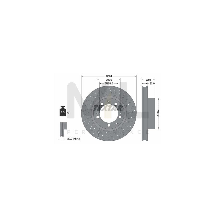 TEXTAR 92076100 Brake Disc for PORSCHE 911 Internally Vented, Perforated, without wheel hub, without wheel studs | ML Performance Car Parts