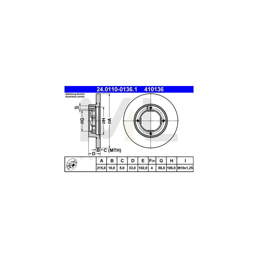 ATE 24.0110-0136.1 Brake Disc Solid  - 1 piece