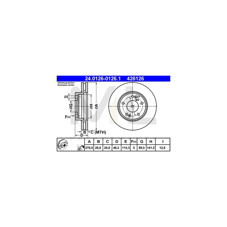 ATE 24.0126-0126.1 Brake Disc Vented, Coated  - 1 piece