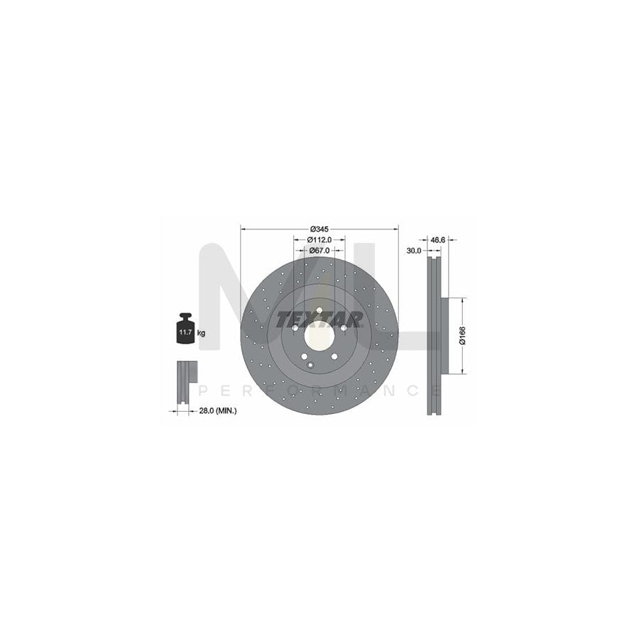 TEXTAR PRO+ 92123705 Brake Disc Internally Vented, Perforated, Coated, High-carbon, without wheel hub, without wheel studs | ML Performance Car Parts