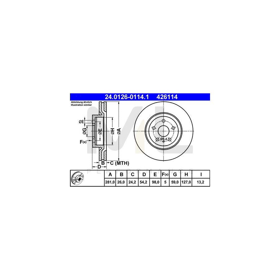 ATE 24.0126-0114.1 Brake Disc for LANCIA DELTA Vented  - 1 piece
