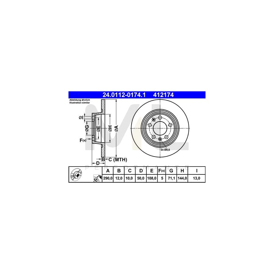 ATE 24.0112-0174.1 Brake Disc for PEUGEOT 407 Coupe Solid, Coated  - 1 piece