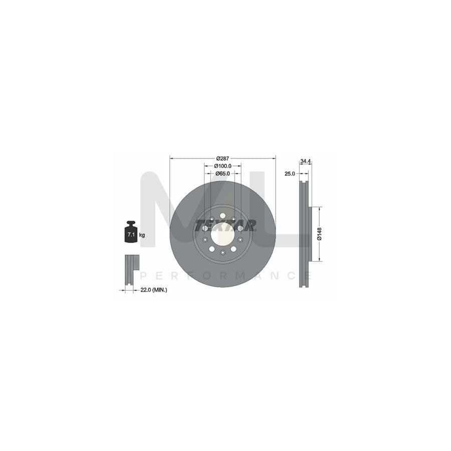 TEXTAR 92106600 Brake Disc Externally Vented, without wheel hub, without wheel studs | ML Performance Car Parts
