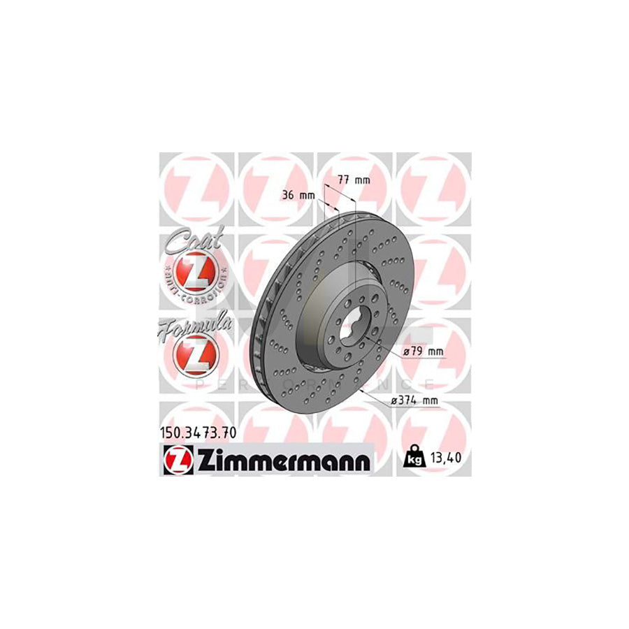 ZIMMERMANN FORMULA Z COAT Z 150.3473.70 Brake Disc Perforated, Two-piece brake disc, Vented, Coated, Alloyed / High-carbon
