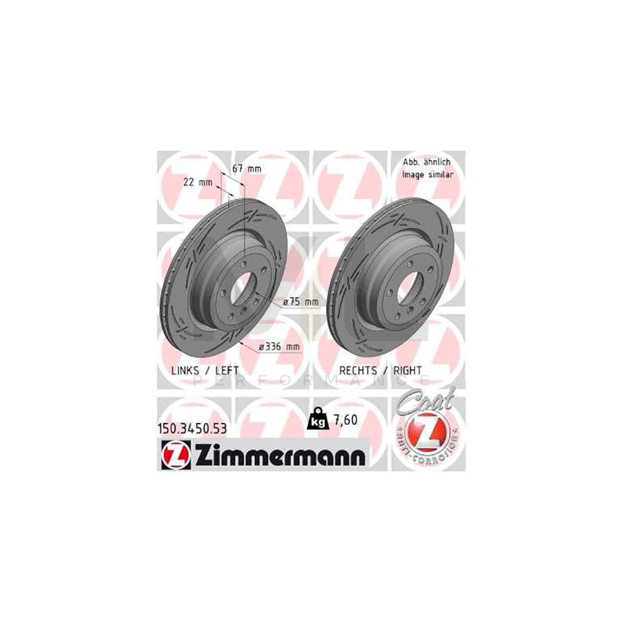 ZIMMERMANN 150.3450.53 Brake Disc Internally Vented, Slotted, Coated, High-carbon  - 1 piece
