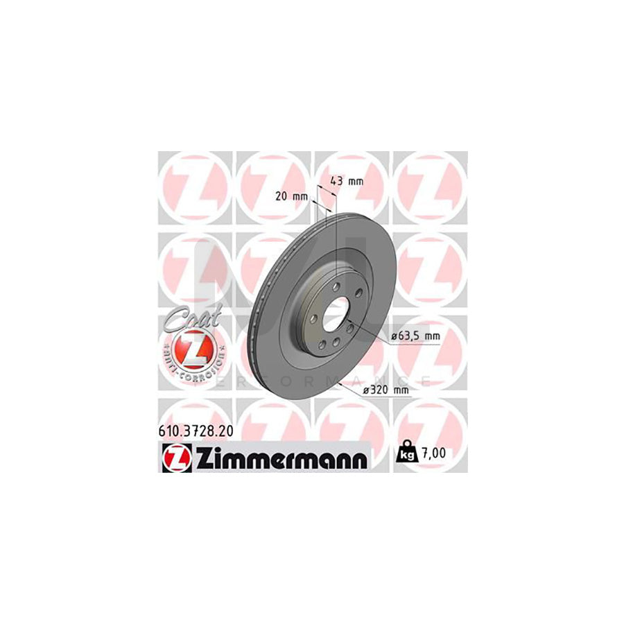 ZIMMERMANN COAT Z 610.3728.20 Brake Disc Internally Vented, Coated  - 1 piece