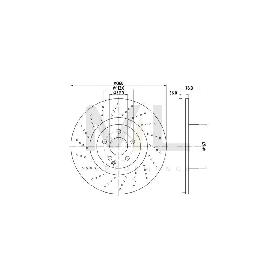 HELLA 8DD 355 110-181 Brake Disc suitable for MERCEDES-BENZ S-Class Internally Vented, Perforated, without wheel hub, without wheel studs