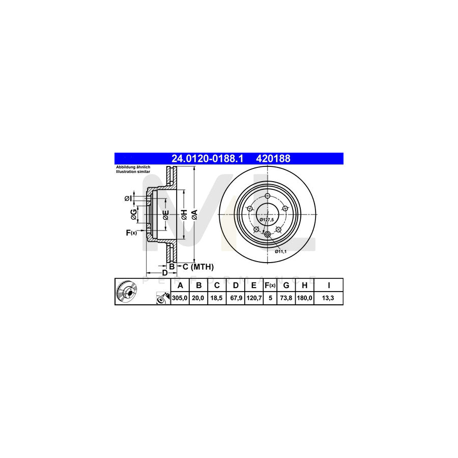 ATE 24.0120-0188.1 Brake Disc Vented, Coated  - 1 piece