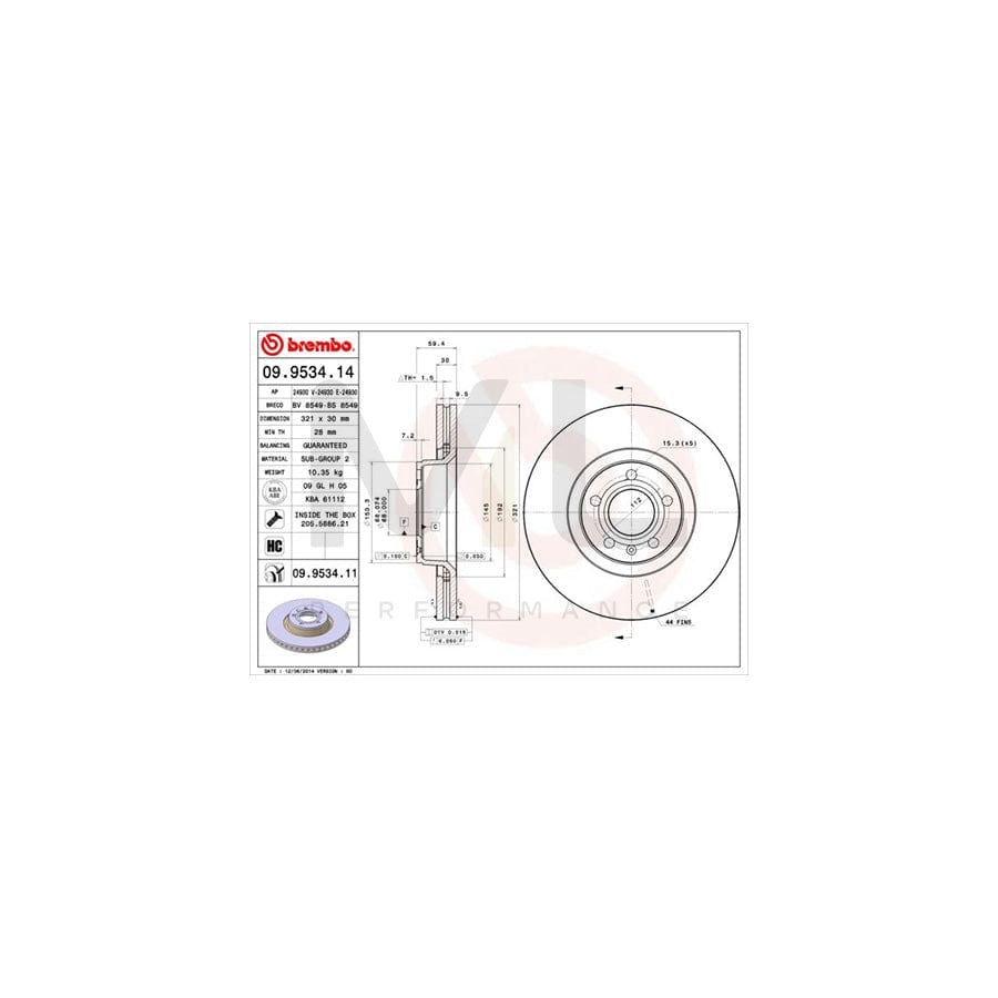 BREMBO COATED DISC LINE 09.9534.11 Brake Disc Internally Vented, Coated, High-carbon, with bolts/screws | ML Performance Car Parts