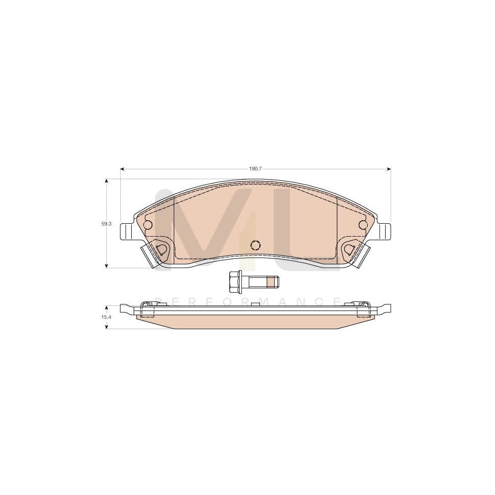 TRW Gdb4451 Brake Pad Set For Cadillac Srx (Gmt265) With Acoustic Wear Warning, With Brake Caliper Screws, With Accessories | ML Performance Car Parts