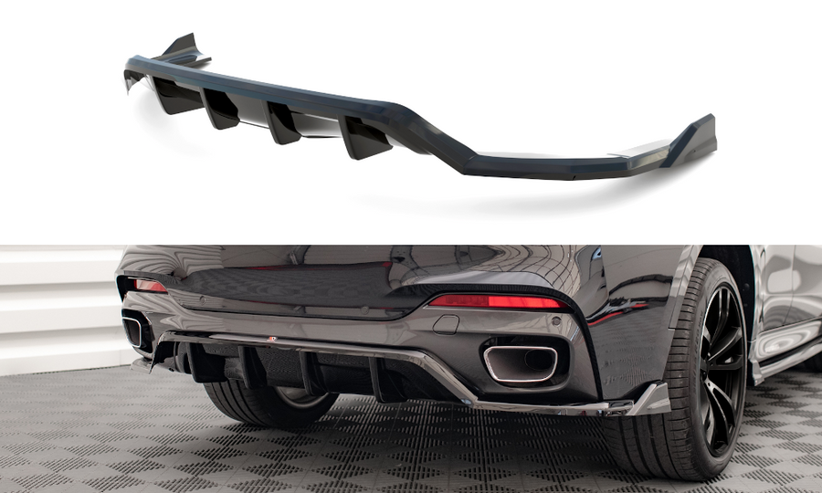 Maxton Design BM-X6-16-MPACK-RD1T+RD2T Central Rear Splitter (with Vertical Bars) BMW X6 M-Pack F16 | ML Performance UK Car Parts
