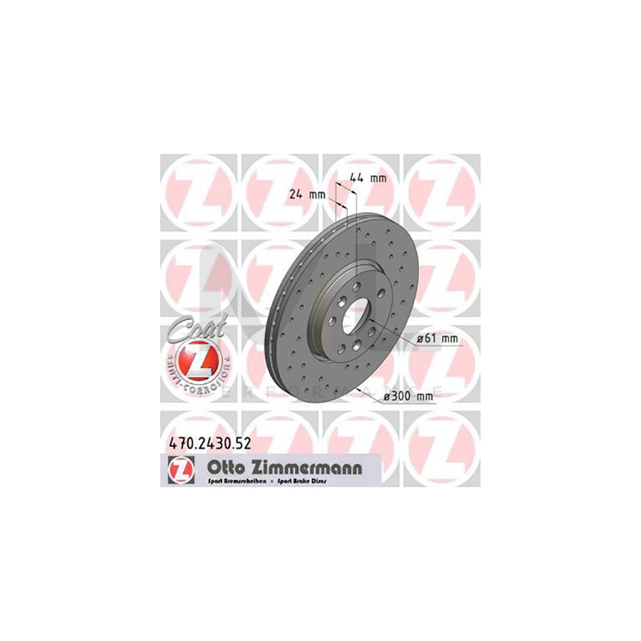 ZIMMERMANN SPORT COAT Z 470.2430.52 Brake Disc Internally Vented, Perforated, Coated, High-carbon  - 1 piece