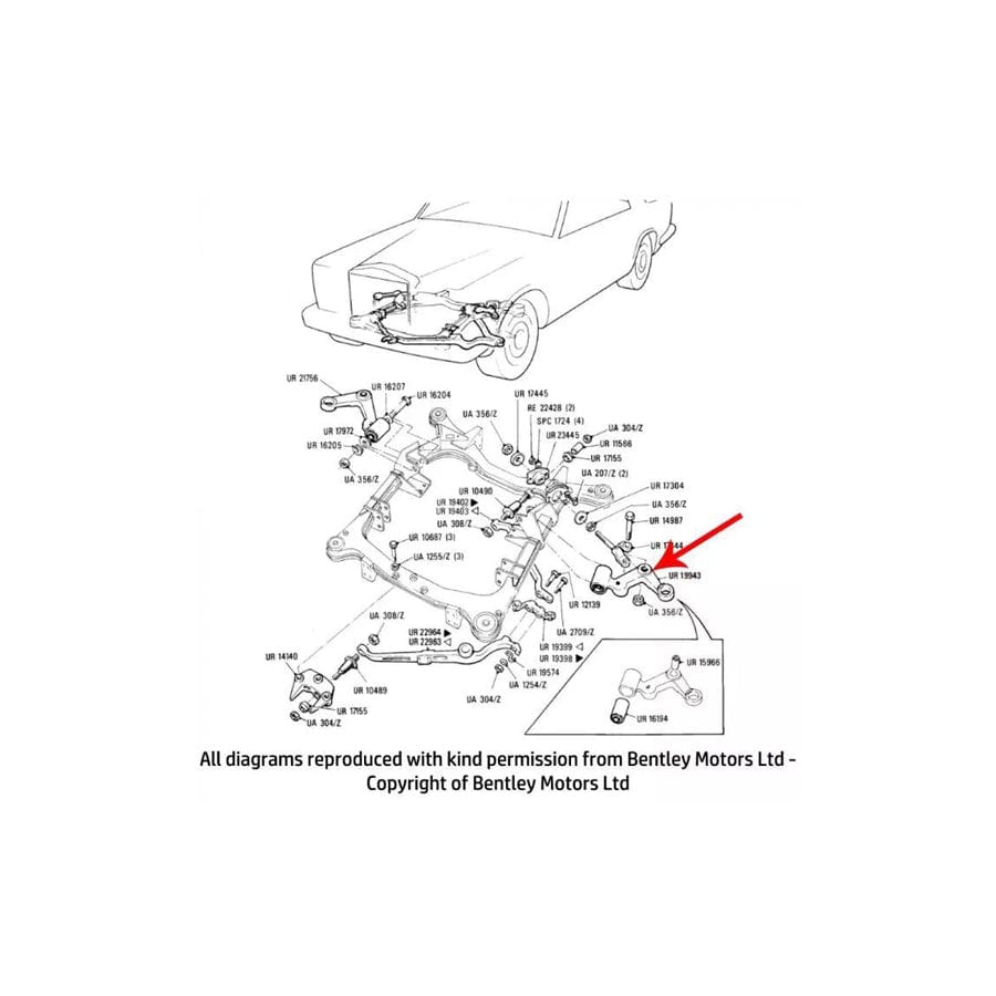 GENUINE Rolls-Royce UR19943 LEFT HAND FRONT UPPER SUSPENSION LEVER AND BUSHES ASSEMBLY