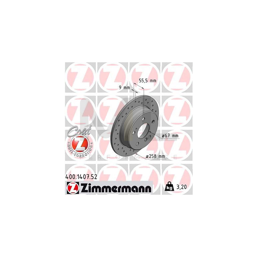 ZIMMERMANN SPORT COAT Z 400.1407.52 Brake Disc Perforated, Solid, Coated  - 1 piece