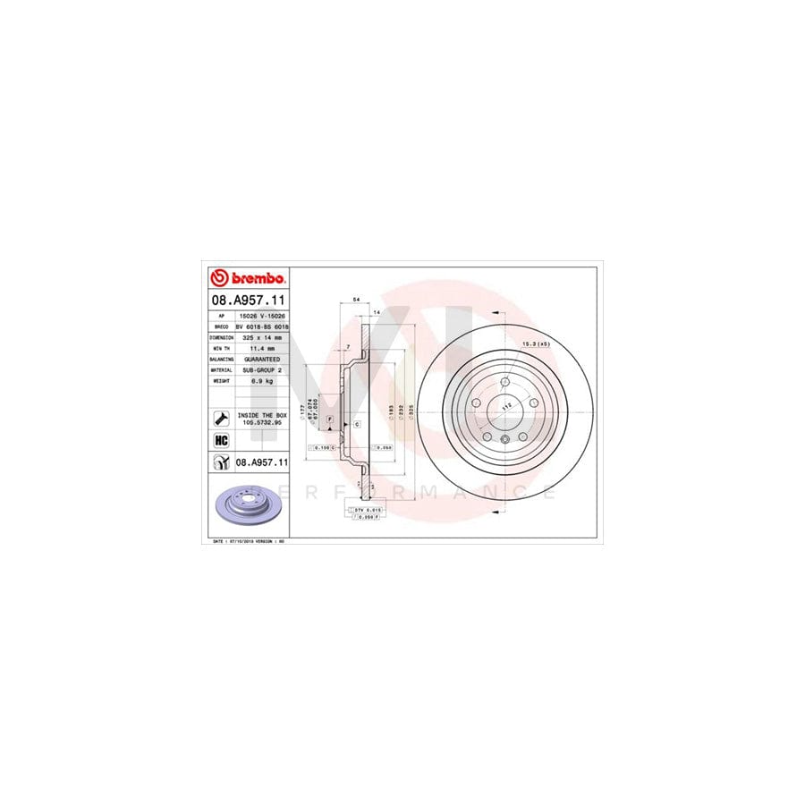 BREMBO COATED DISC LINE 08.A957.11 Brake Disc Solid, Coated, High-carbon, with bolts/screws | ML Performance Car Parts