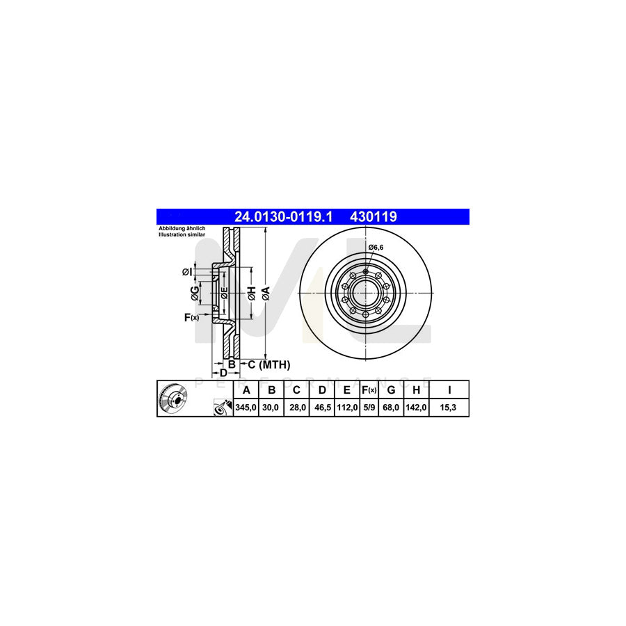 ATE 24.0130-0119.1 Brake Disc for AUDI A4 Vented, Coated, High-carbon  - 1 piece