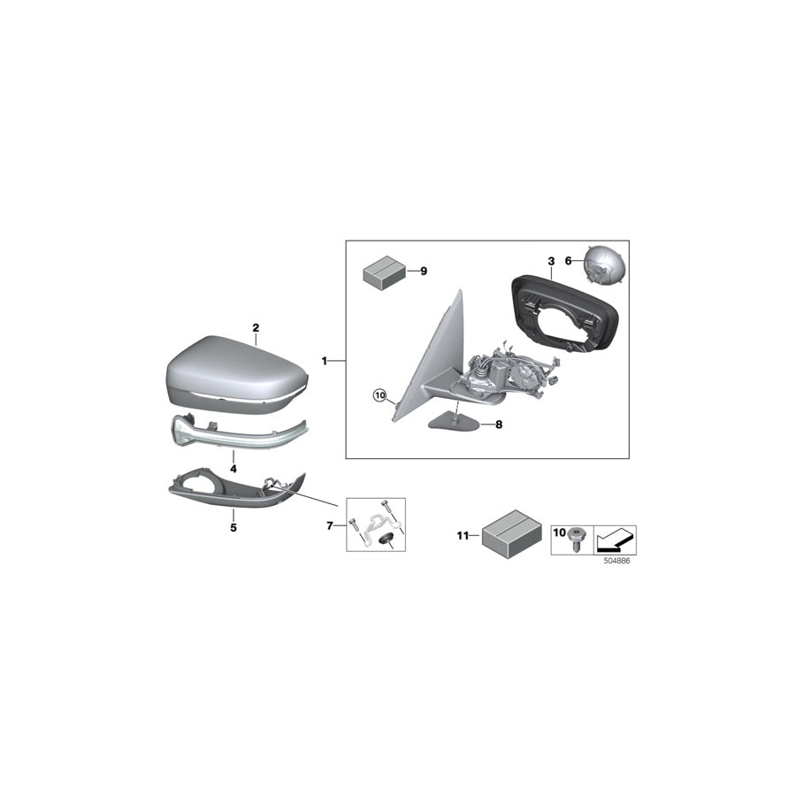 Genuine BMW 51167485205 G30 G31 Heated Outside Mirror, Memory Bus, Left SHADOW-LINE (Inc. 530i, 520i & 520dX) | ML Performance US